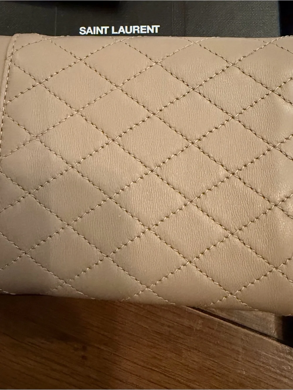 Saint Laurent Quilted Envelope Wallet in Taupe with Gold Hardware - Picture 2 of 8
